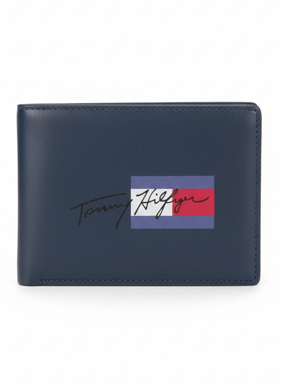 Tommy Hilfiger Navy Leather Bifold with Graphic Logo