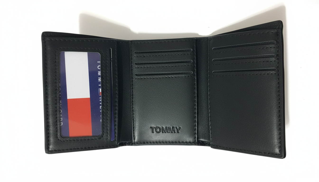 Tommy Hilfiger Classic Black Leather Trifold with Heritage Band