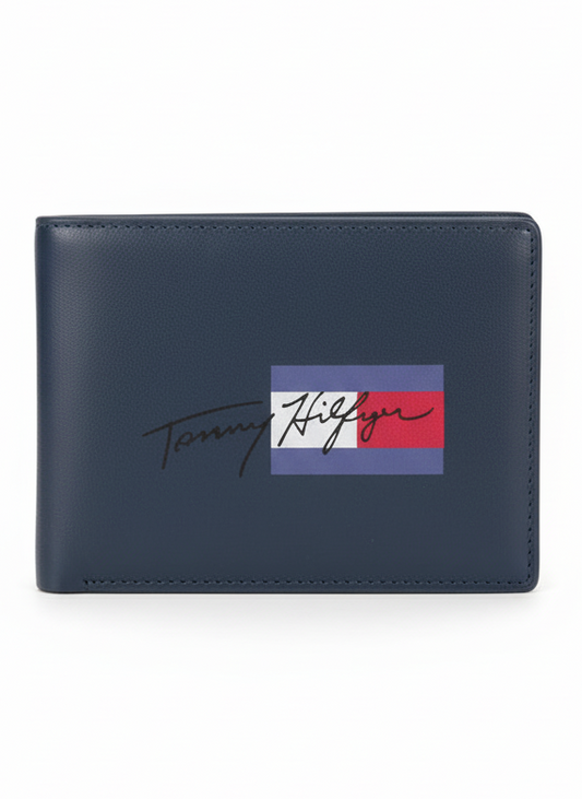 Tommy Hilfiger Navy Leather Bifold with Graphic Logo